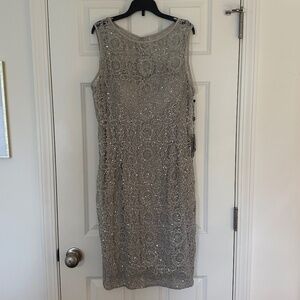 NWT Adrianna Papell Gray Crochet Lace Sequin Sleeveless Dress